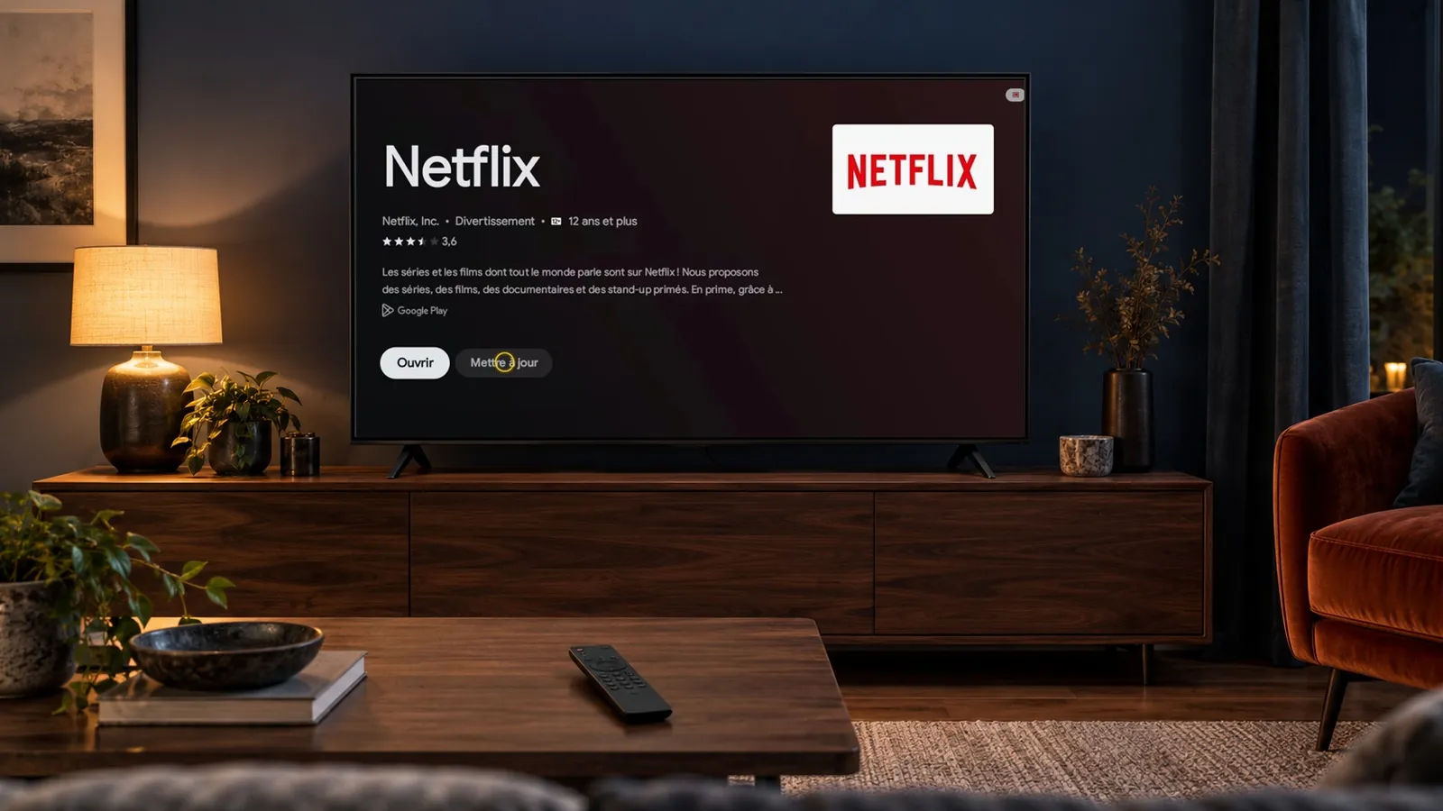 Installer Netflix sur la télé : fiche Netflix dans le magasin d’applications d’une TV Google TV