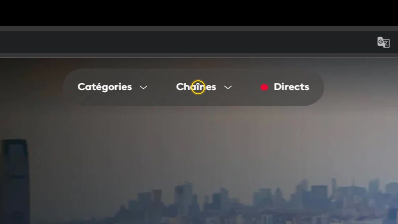Menu de france.tv avec l’entrée Chaînes entourée
