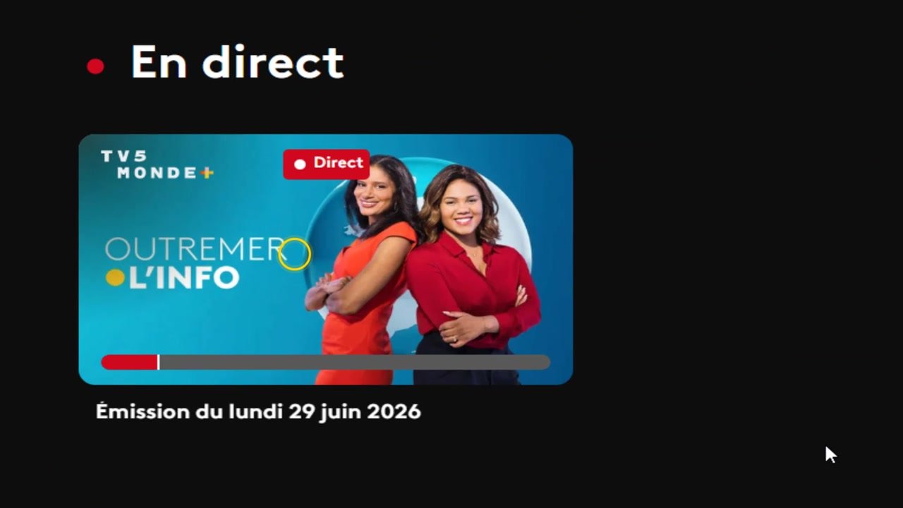 Section En direct de la page TV5MONDE+ sur france.tv avec le badge Direct