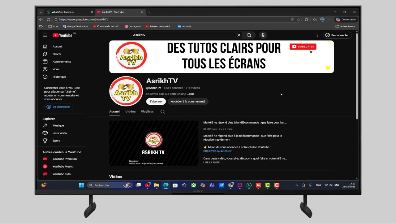 Écran du PC affiché sur le téléviseur Sony Bravia après la connexion sans fil