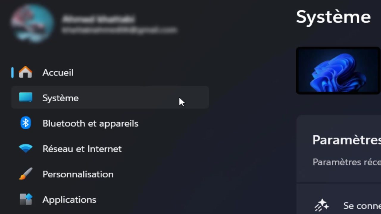 Paramètres de Windows 11 avec l’entrée Système sélectionnée dans la colonne de gauche et la page Système à droite