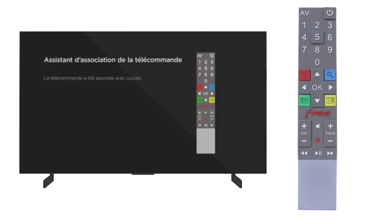 Message « La télécommande a été associée avec succès » affiché par l’assistant d’association de la Freebox