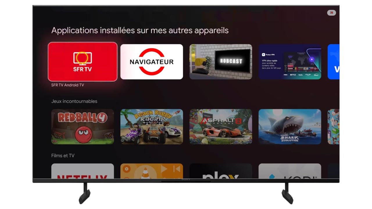 Liste Applications installées sur mes autres appareils d’une TV Sony Bravia, avec une application sélectionnée