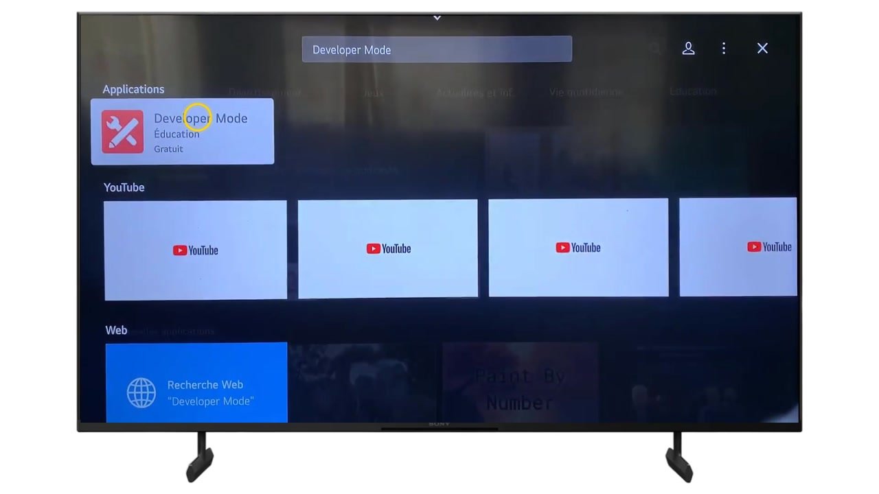 Application Developer Mode sélectionnée dans les résultats de recherche d’une TV LG