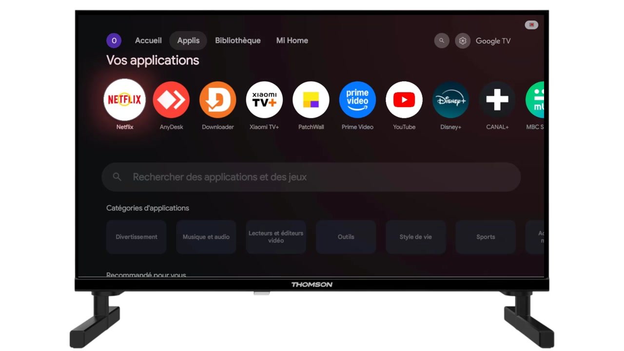 Rangée Vos applications avec l’icône Netflix mise en avant sur une TV Google TV