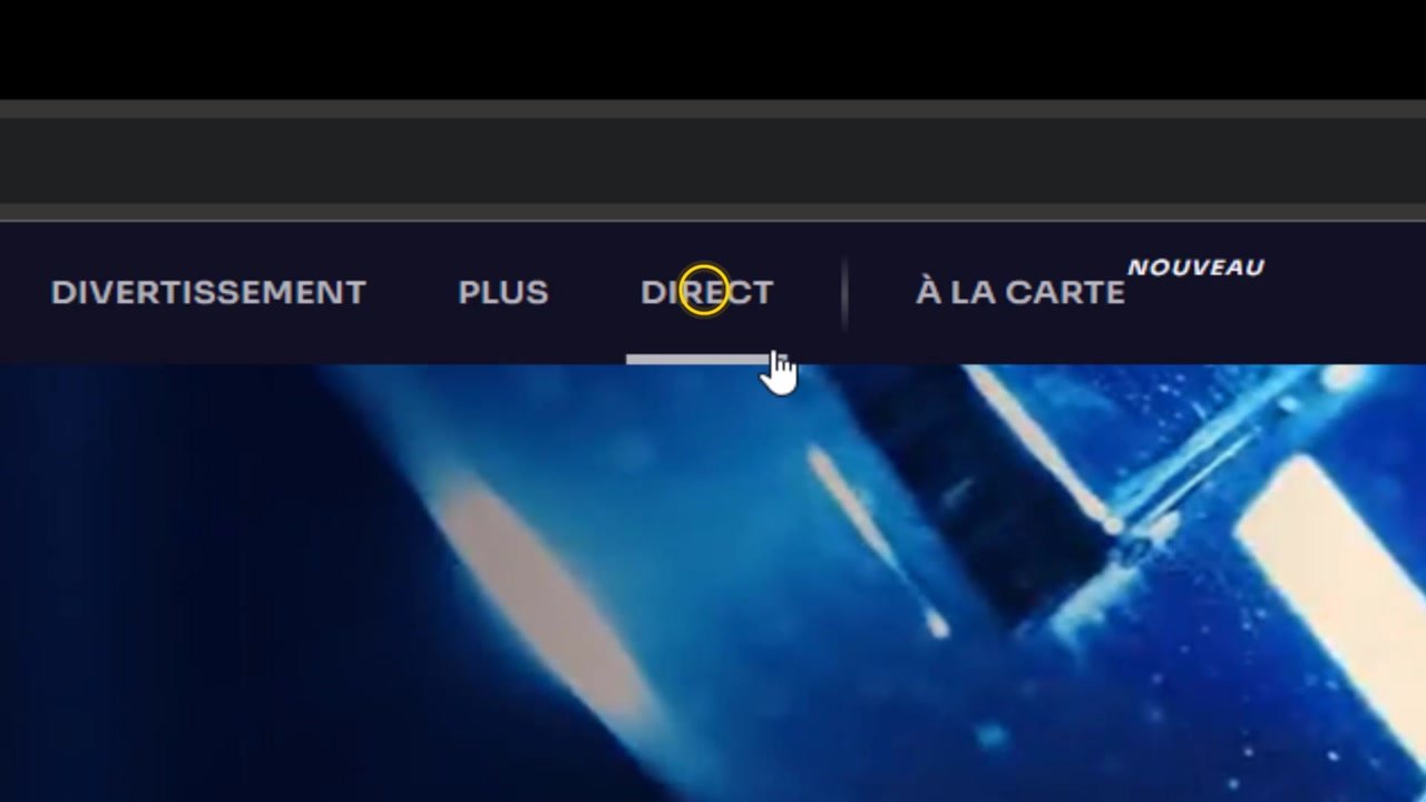 Menu de TF1+ avec l’entrée Direct entourée