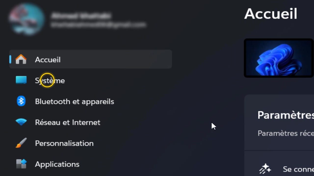 Colonne de gauche des Paramètres de Windows 11 avec l’entrée « Système » entourée