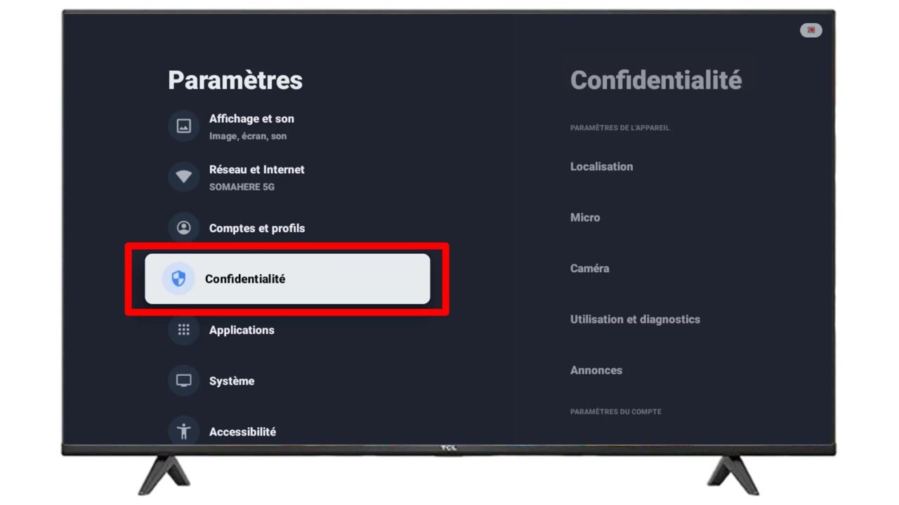 Accédez au menu « Confidentialité »