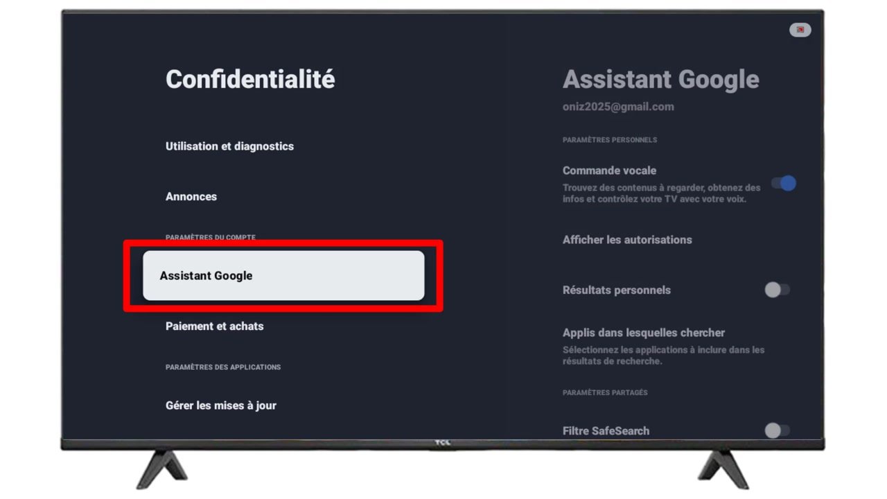 Faites défiler jusqu’à « Assistant Google »