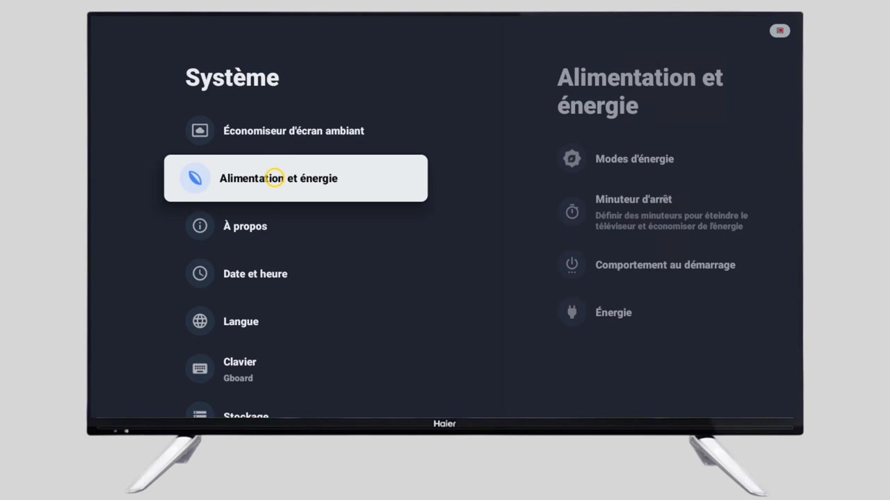 Allez dans « Alimentation et énergie ».