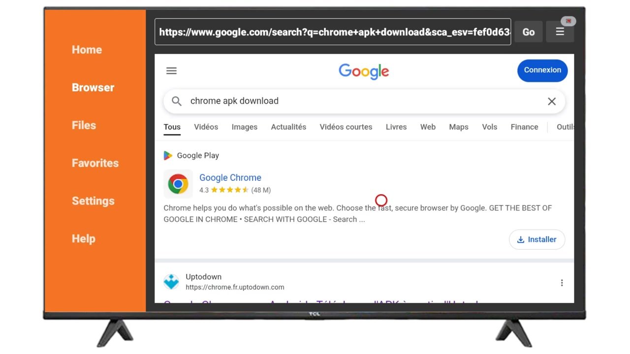 Une fois sur Google.com, recherchez « Chrome APK download ».