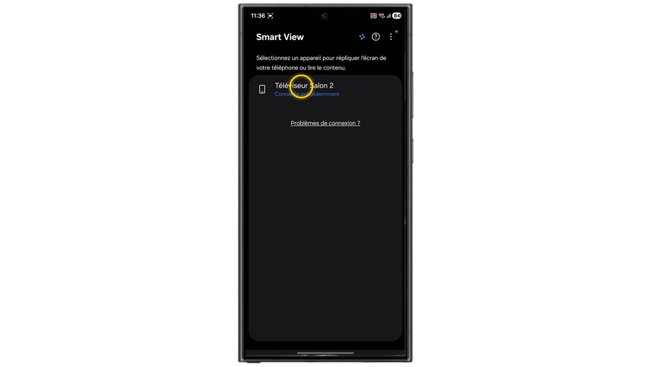 Lorsque le nom de votre TV Samsung apparaît, cliquez dessus pour lancer la connexion.