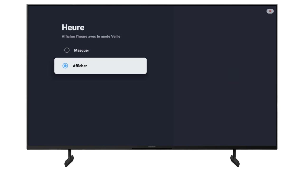 Sélectionnez Afficher pour faire apparaître l’heure à l’écran.