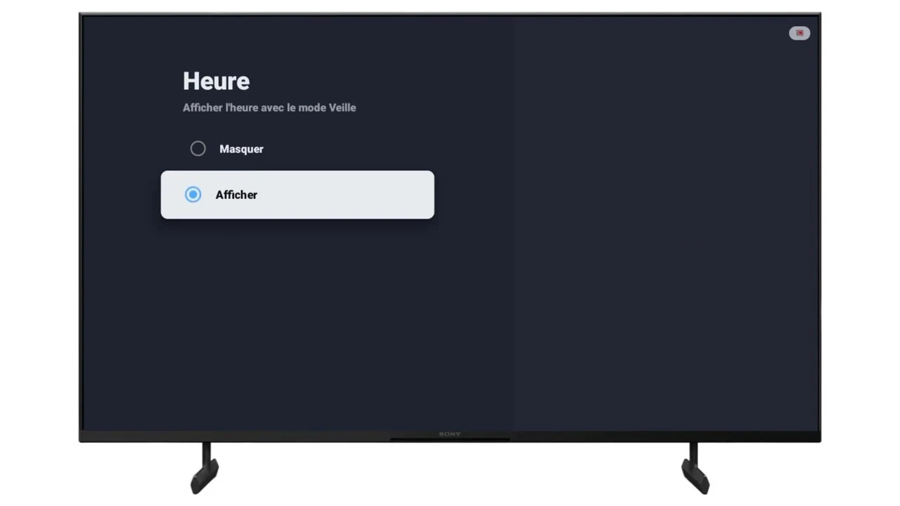 Sélectionnez Afficher pour faire apparaître l’heure à l’écran.
