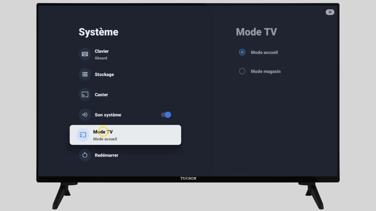 Puis accédez à Mode TV.