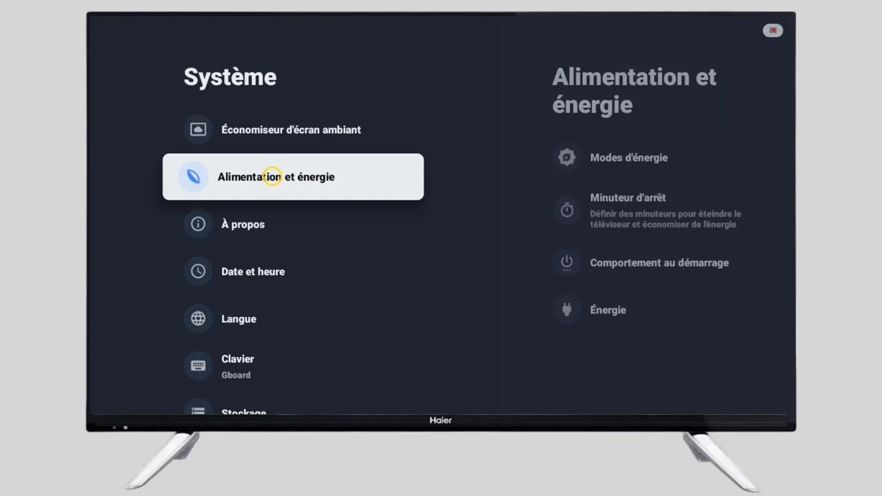 Allez dans « Alimentation et énergie ».
