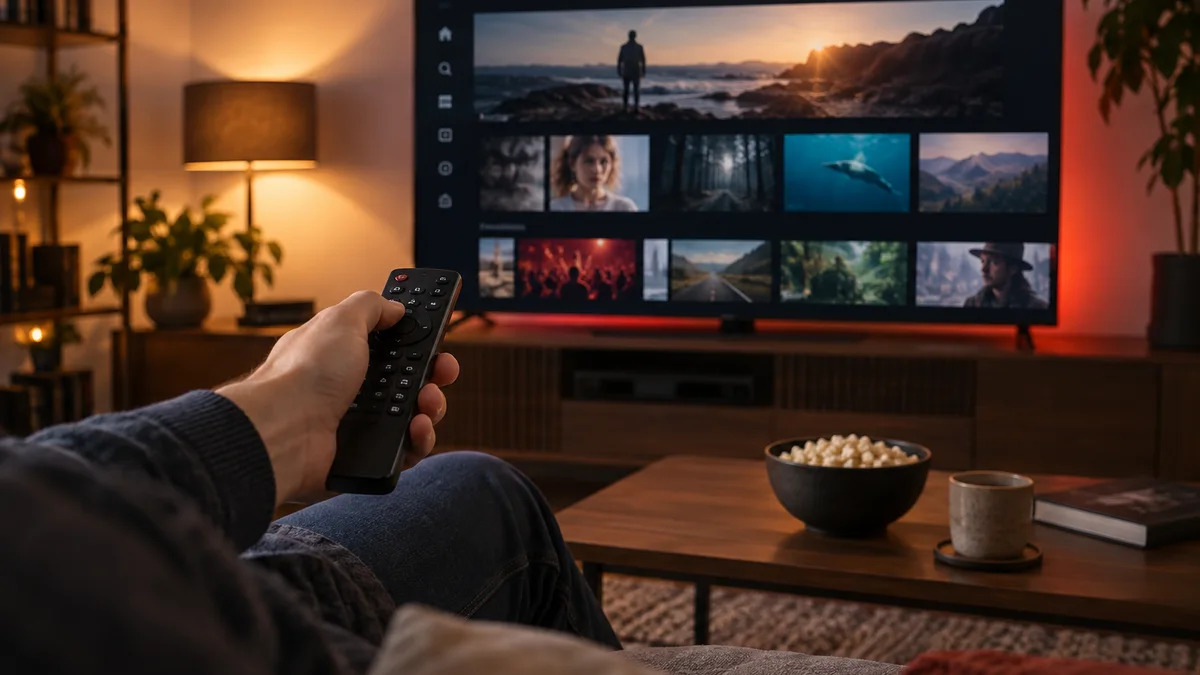 Télécommande et téléviseur prêts pour une séance de streaming.