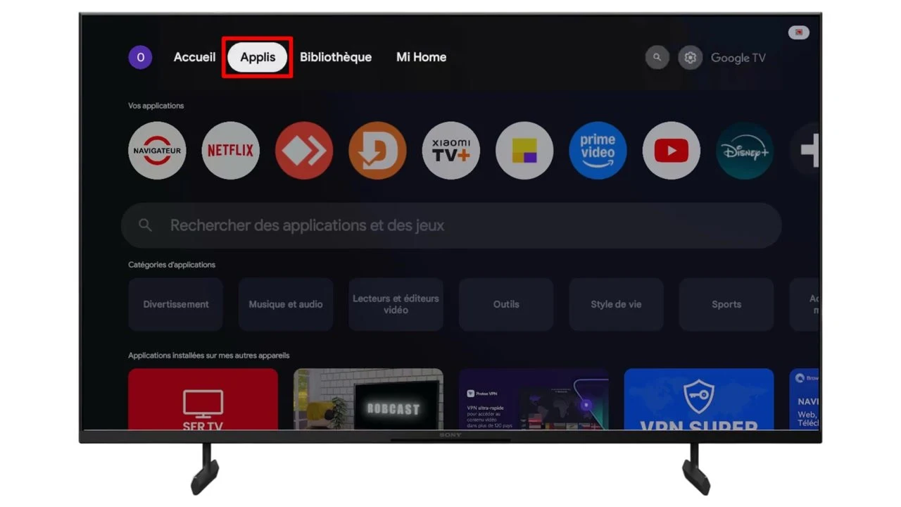 Allez dans « Applis ».