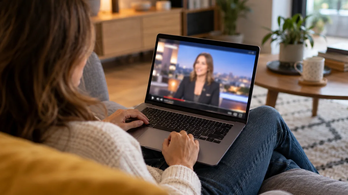 Une personne regarde un programme en direct sur un ordinateur portable.
